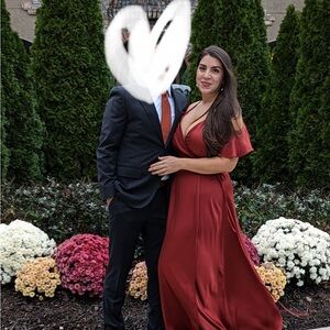 Nine West flounce cold shoulder satin wrap maxi